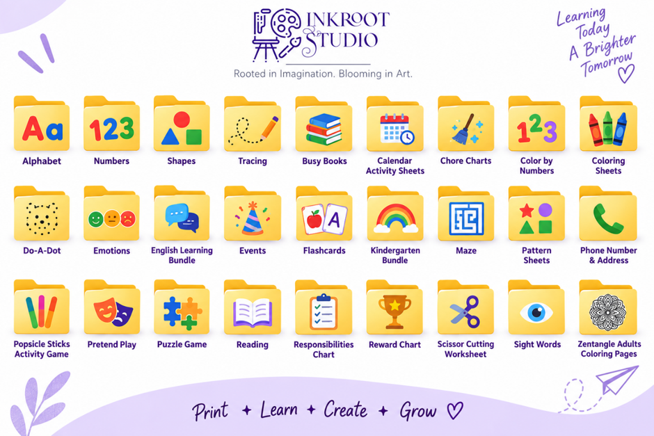 Organised digital folders showing the worksheet activity categories